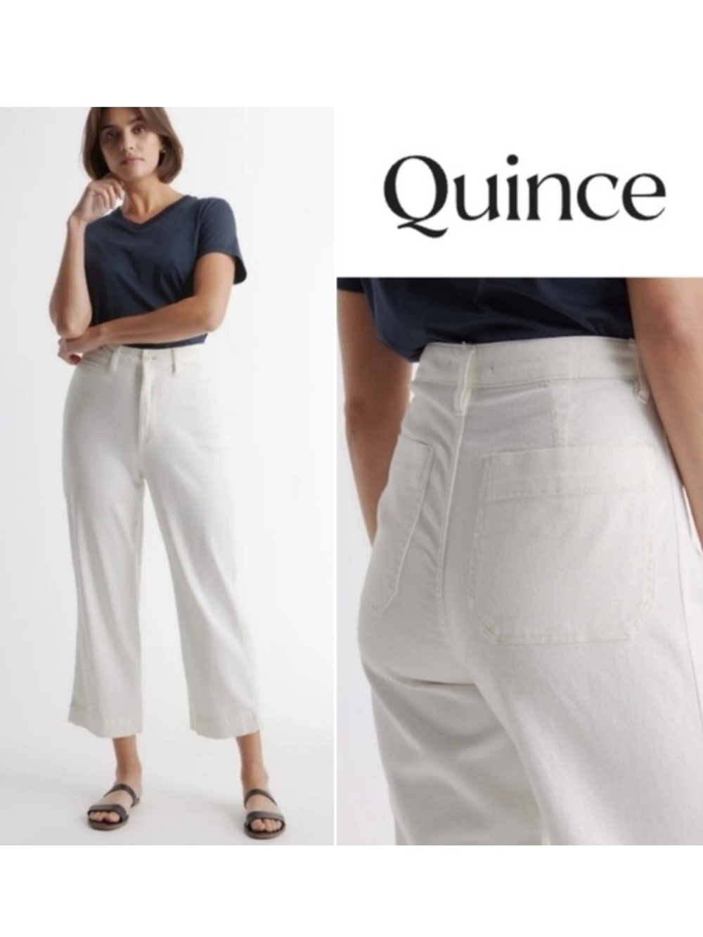 NWT QUINCE Organic Cotton Wide Leg Crop Pant Sz 25 Ivory